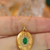 14k Gold 0.5 Ctw Vivid Green Natural Emerald & Diamond Necklace