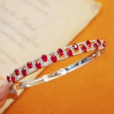 14k Gold 3.06 Ctw Natural Ruby & Diamond Bangle