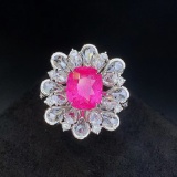 14k Gold 4.46 Ctw Vivid Pink Natural Spinel & Diamond Ring/pendant