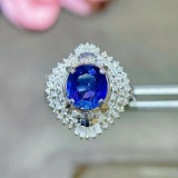 14k Gold 2.52 Ctw Vivid Blue Natural Sapphire & Diamond Ring