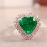 14k Gold 2.35 Ctw Vivid Green Natural Emerald & Diamond Ring