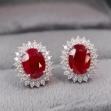 14k Gold 2.35 Ctw Natural Ruby & Diamond Earrings