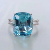 14k Gold 4.83 Ctw Natural Aquamarine & Diamond Ring