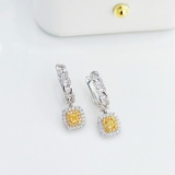 14k Gold 0.80 Ctw Natural Yellow Diamond & Diamond Earrings