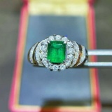 14k Gold 1.39 Ctw Vivid Green Natural Emerald & Diamond Ring