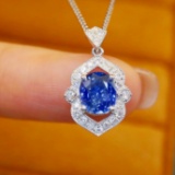 14k Gold 1.60 Ctw Natural Sapphire & Diamond Pendant
