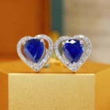 14k Gold 1.56 Ctw Natural Sapphire & Diamond Earrings