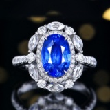 14k Gold 4.25 Ctw Vivid Blue Natural Sapphire & Diamond Ring/pendant