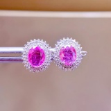 14k Gold 2.12 Ct Natural Padparadscha Sapphire & Diamond Earrings