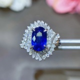 14k Gold 3.58 Ctw Vivid Blue Natural Sapphire & Diamond Ring