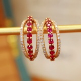 14k Gold 0.91 Ctw Vivid Red Natural Ruby & Diamond Earrings