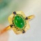 14k Gold 0.60 Ct Vivid Green Natural Emerald & Sapphire Ring