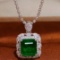 14k Gold 3.48 Ctw Vivid Green Natural Emerald & Diamond Pendant