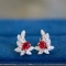 14k Gold 1.04 Ctw Vivid Red Natural Ruby & Diamond Earrings
