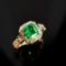 14k Gold 1.64 Ctw Vivid Green Natural Emerald & Diamond Ring