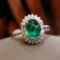 14k Gold 1.80 Ct Natural Emerald & Diamond & Cocktail Ring
