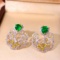 14k Gold 2.19 Ctw Vivid Green Natural Emerald & Diamond Earrings