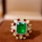 14k Gold 2.73 Ctw Vivid Green Natural Emerald & Diamond Ring