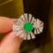 14k Gold 1.54 Ctw Vivid Green Natural Emerald & Diamond Ring