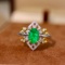 14k Gold 1.03 Ctw Vivid Green Natural Emerald & Diamond Ring