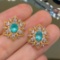 14k Gold 1 Ct Natural Paraiba Tourmaline & Diamond Earrings