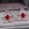 14k Gold 1.88 Ctw Natural Ruby & Diamond & Flowers Earrings