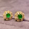 14k Gold 1.17 Ctw Vivid Green Natural Emerald & Diamond Earrings