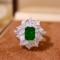14k Gold 2.82 Ctw Vivid Green Natural Emerald & Diamond Ring