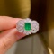 14k Gold 0.98 Ctw Vivid Green Natural Emerald & Diamond Ring
