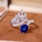 14k Gold 1.50 Ctw Vivid Blue Natural Sapphire & Diamond Ring