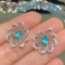 14k Gold 1.1 Ct Natural Paraiba Tourmaline & Diamond & Sapphire Earrings