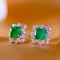 14k Gold 2.72 Ctw Vivid Green Natural Emerald & Diamond Earrings