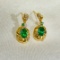 14k Gold 0.8 Ct Vivid Green Natural Emerald & Diamond Earrings