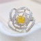 14k Gold 0.61 Ctw Natural Yellow Diamond & Diamond & Flowers Ring