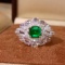 14k Gold 1.81 Ctw Vivid Green Natural Emerald & Diamond Ring