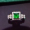 14k Gold 1.08 Ctw Vivid Green Natural Emerald & Diamond Ring