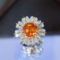 14k Gold 3.56 Ctw Natural Spessartine & Diamond & Flowers Ring