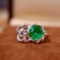 14k Gold 2.34 Ctw Vivid Green Natural Emerald & Diamond Ring