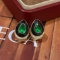 14k Gold 1.17 Ctw Vivid Green Natural Emerald & Diamond Earrings
