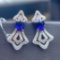 14k Gold 1.49 Ct Vivid Blue Natural Sapphire & Diamond Earrings