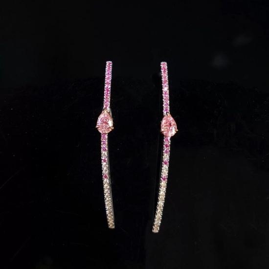 14k Gold 0.58 Ctw Natural Pink Diamond & Diamond Earrings