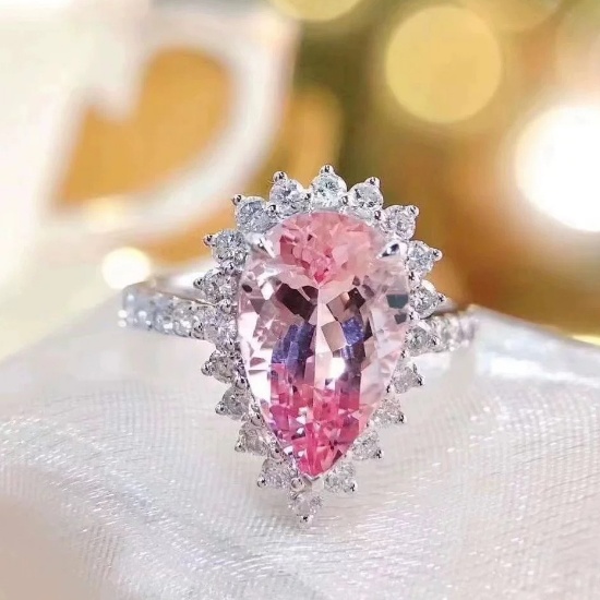 14k Gold 3.17 Ctw Natural Morganite & Diamond & Cocktail Ring