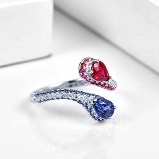 14k Gold 1.43 Ctw Natural Ruby & Sapphire & Toi Et Moi Ring