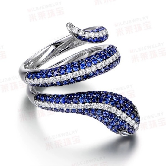 14k Gold 2.70 Ctw Natural Sapphire & Diamond & Art Deco Ring
