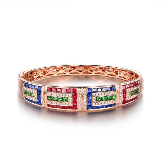 14k Gold 5.22 Ctw Natural Ruby & Sapphire Bangle
