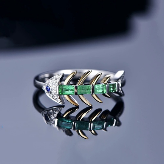 14k Gold 0.26 Ctw Natural Emerald & Sapphire & Art Deco Ring