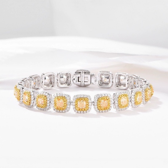 14k Gold 7.68 Ctw Natural Yellow Diamond & Diamond Bracelet