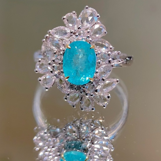 14k Gold 1.40 Ct Natural Paraiba Tourmaline & Diamond Ring