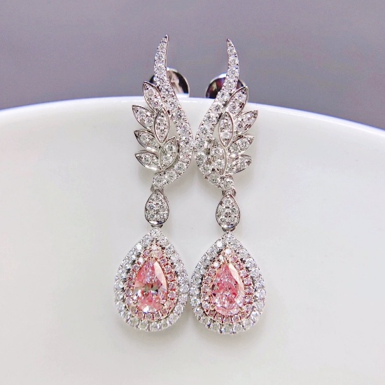14k Gold 1.23 Ctw Natural Pink Diamond & Diamond Earrings