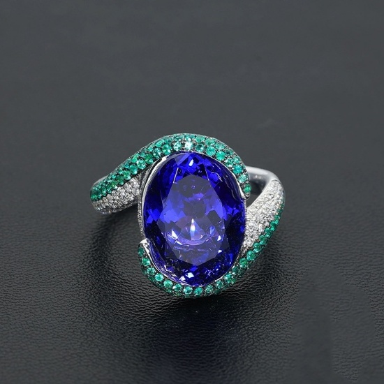 14k Gold 9.52 Ct Natural Tanzanite & Diamond & Art Deco Ring